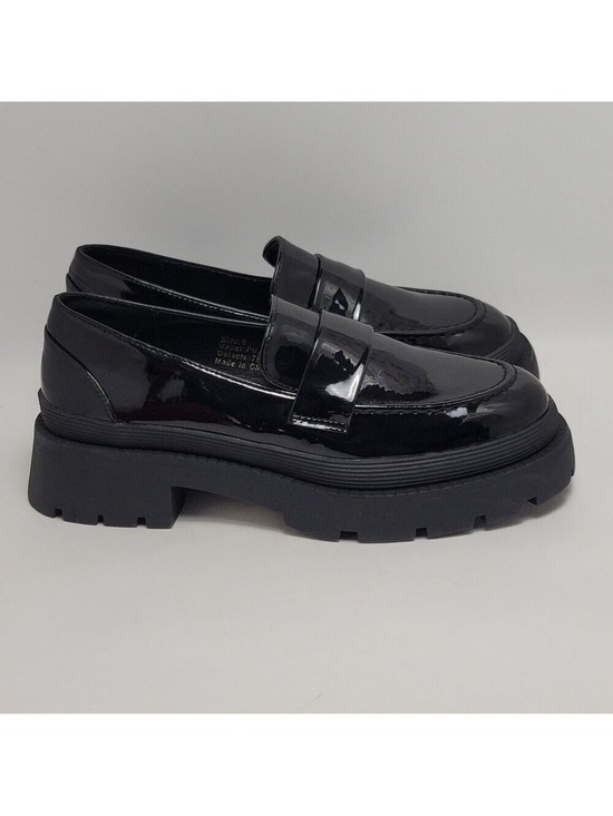 New York & Company Shoes - New York & Company Women's Penny Chunky Lug Sole Black Patent Leather Loafers 9